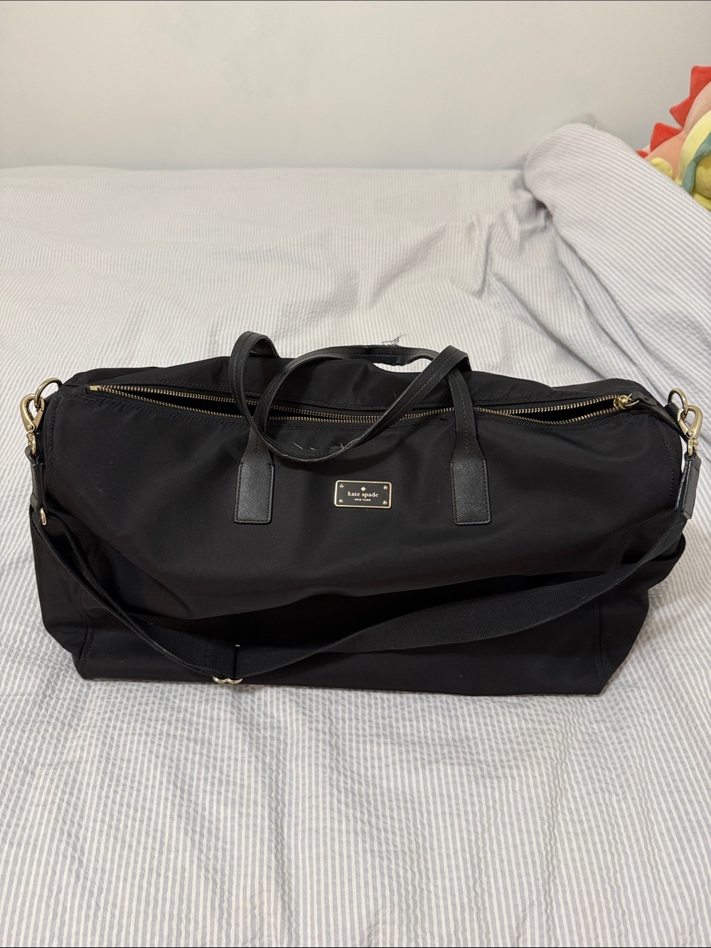 kate spade Black Nylon Duffel with Gold Hardware